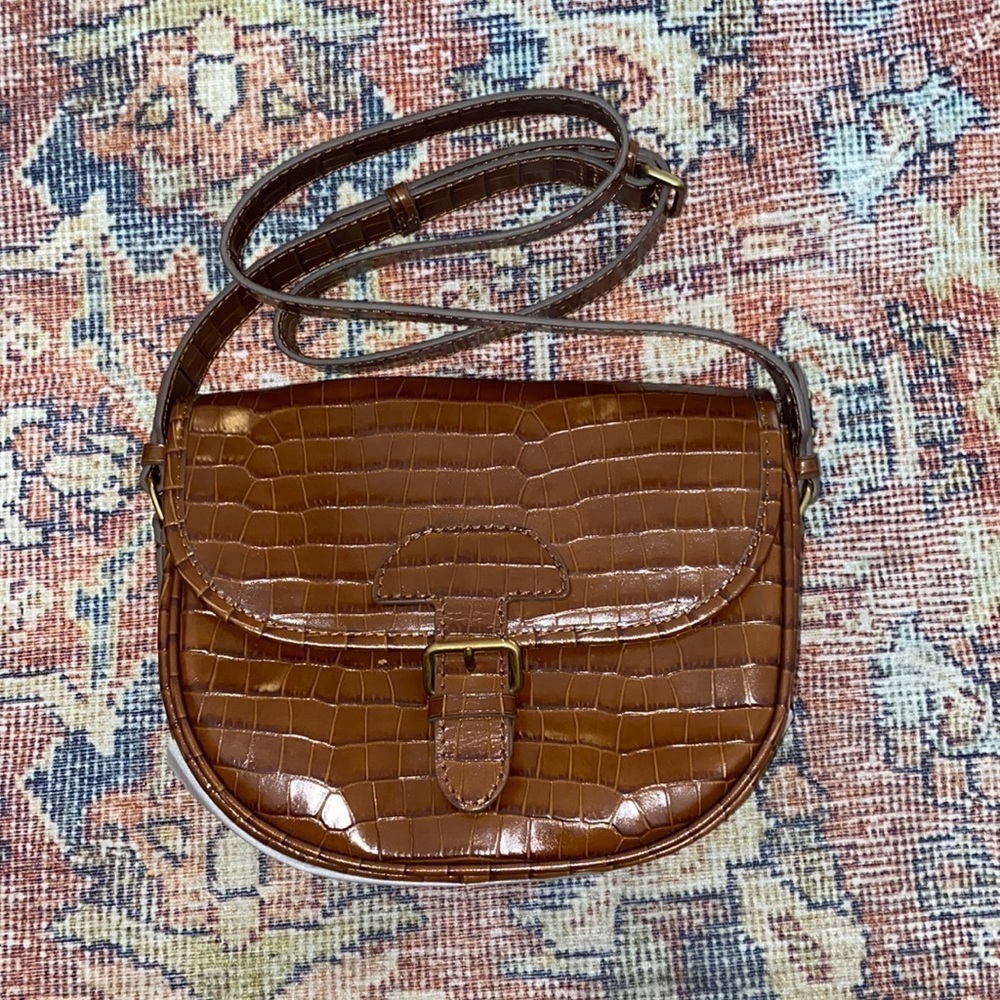 J Crew Classic large saddle bag in croc-embossed leather BA139